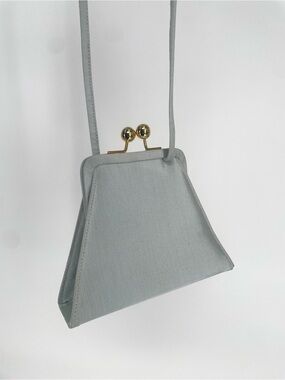 Vintage Zenith Slate Gray Light Blue Crossbody Mini Handbag Large Kiss-lock